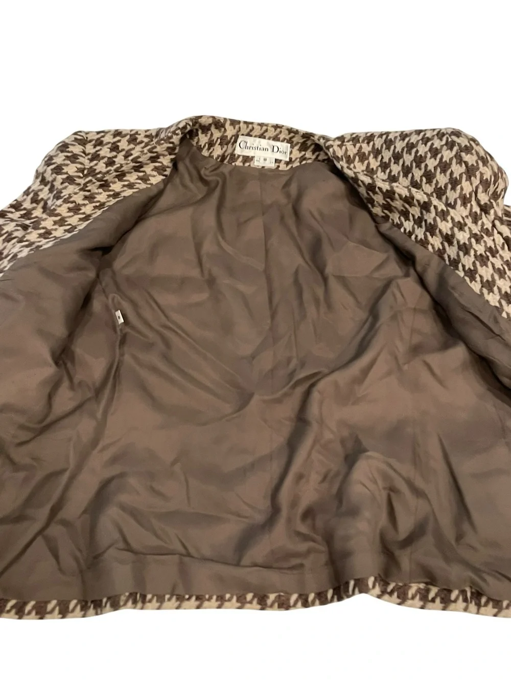 VINTAGE CHRISTIAN DIOR BROWN CHECK HOUNDSTOOTH BLAZER JACKET 8